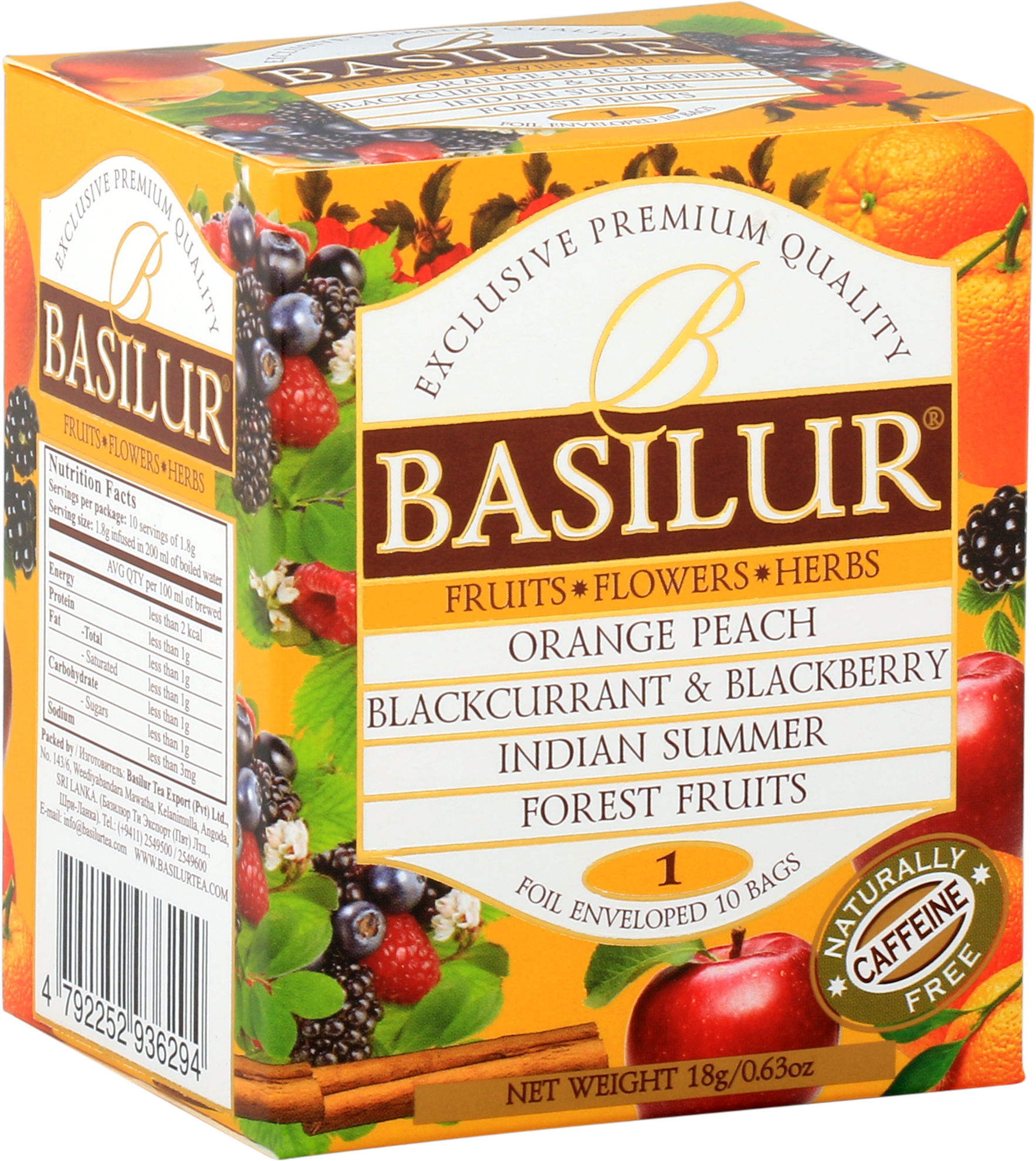 Opakowanie herbaty Basilur Fruit Infusion vol. I z mieszankami owoców i ziół, idealne na prezent.