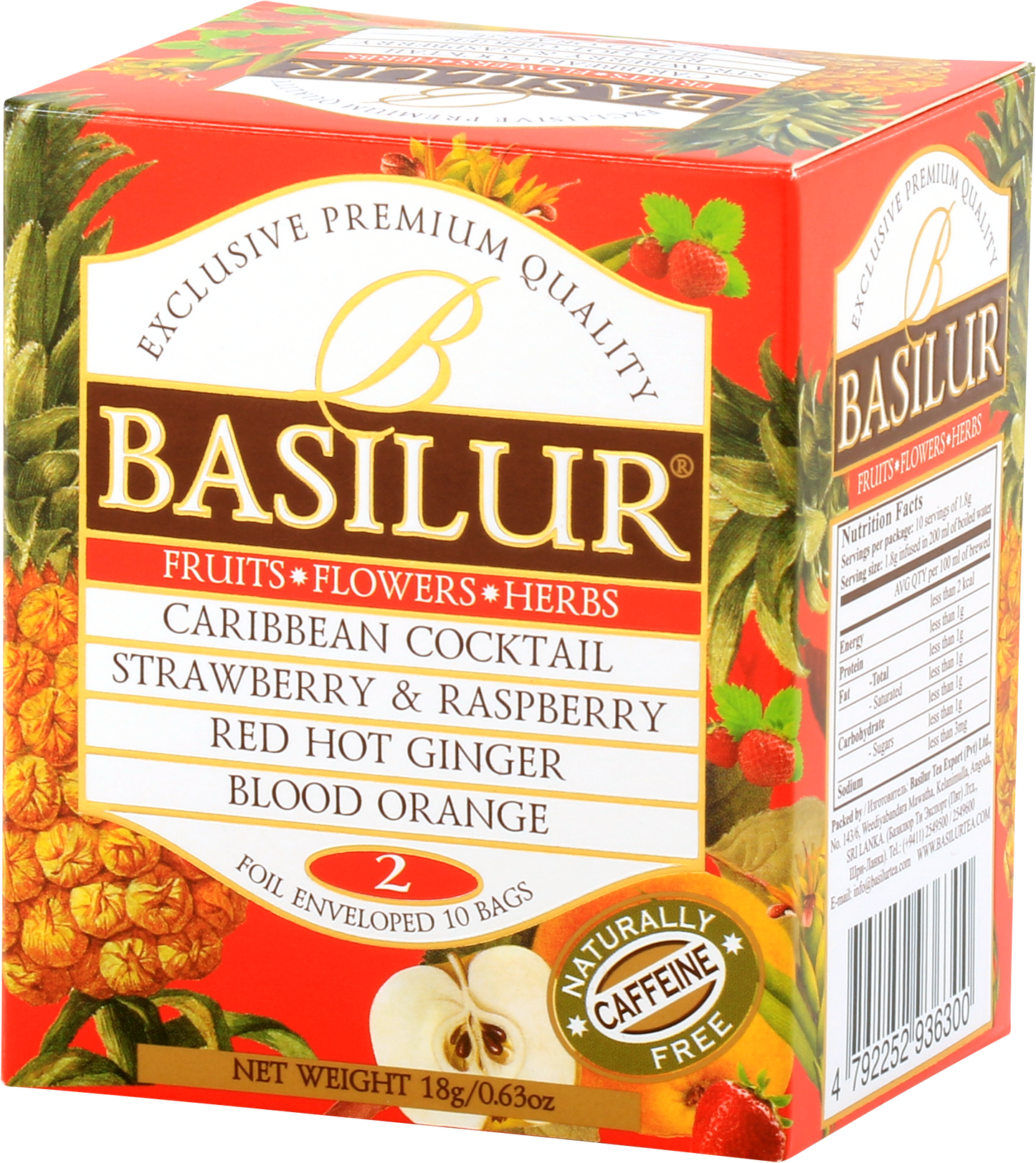 Opakowanie herbat Basilur Fruit Infusion vol. II z tropikalnymi i owocowymi mieszankami.