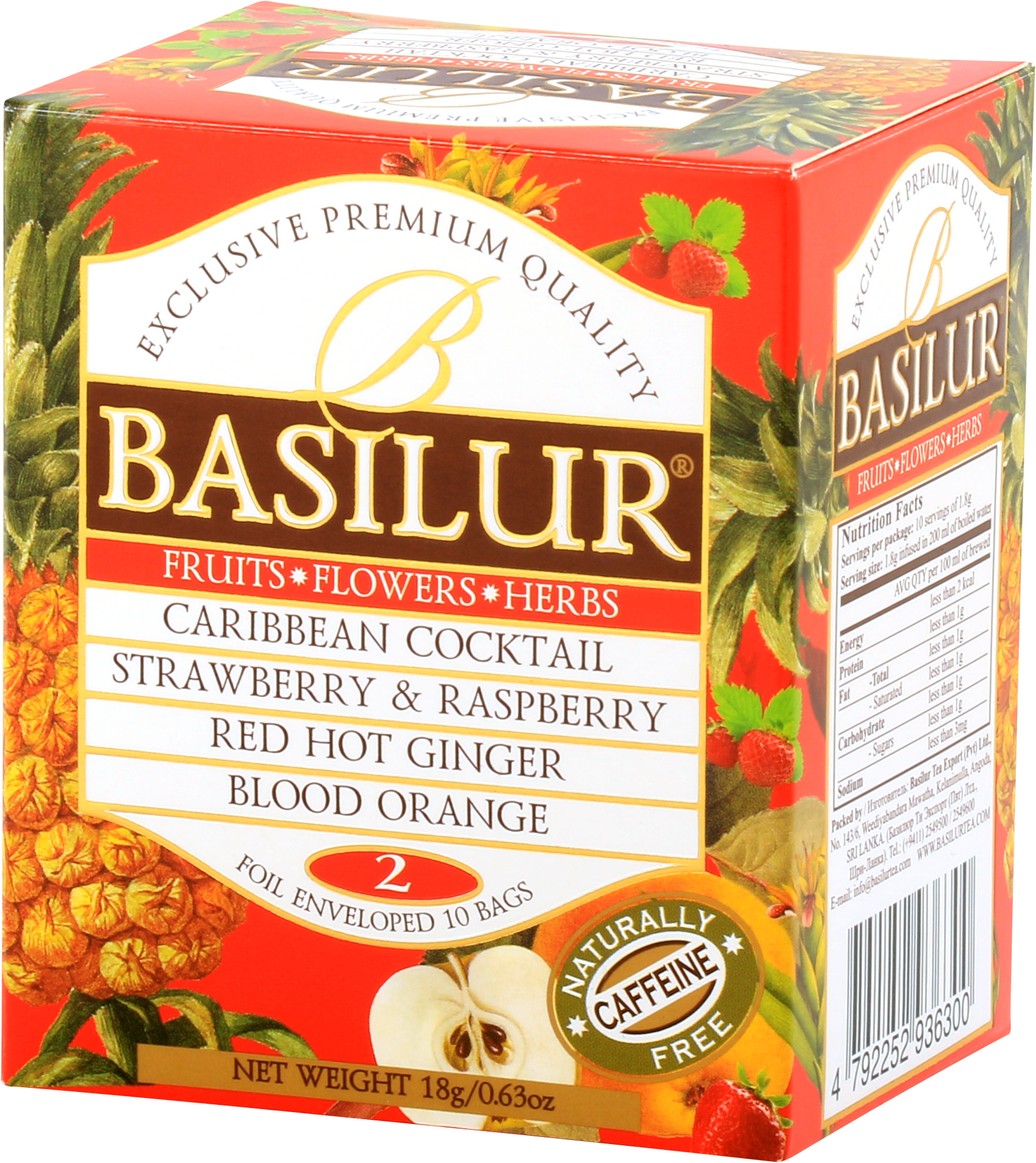 Opakowanie herbat Basilur Fruit Infusion vol. II z tropikalnymi i owocowymi mieszankami.