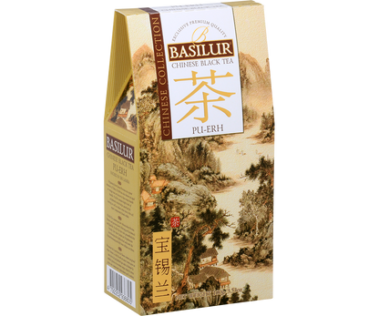Bok pudełka Basilur Pu-Erh z opisem i detalami kolekcji Chinese Collection.