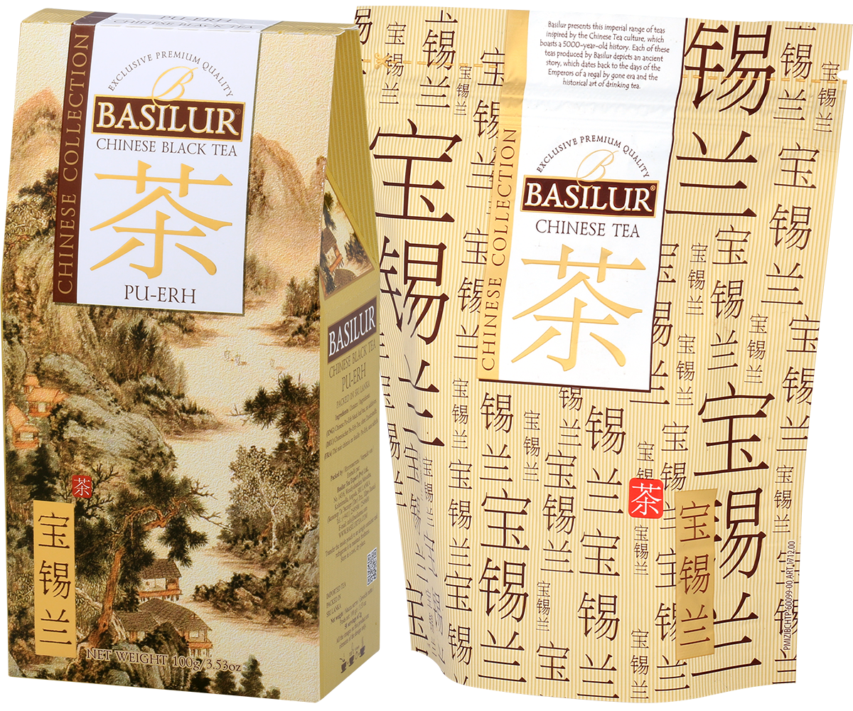 Opakowanie Basilur Chinese Collection Pu-Erh 100 g, ekskluzywna czarna herbata chińska.