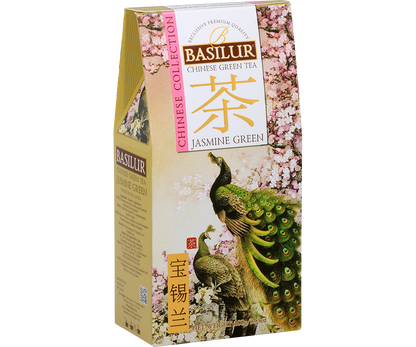 Bok pudełka Basilur Jasmine Green z opisem kolekcji Chinese Collection.