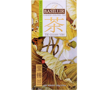 Front opakowania Basilur Tie Guan Yin z motywem lotosu.
