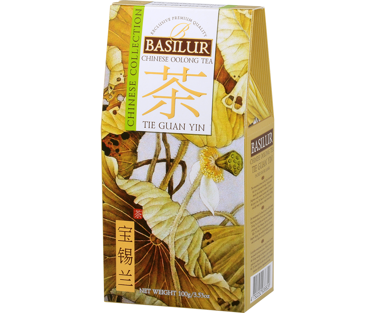 Herbata Basilur Tie Guan Yin w eleganckim kartoniku 100 g, klasyczny oolong chiński.