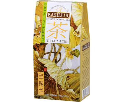 Herbata Basilur Tie Guan Yin w eleganckim kartoniku 100 g, klasyczny oolong chiński.