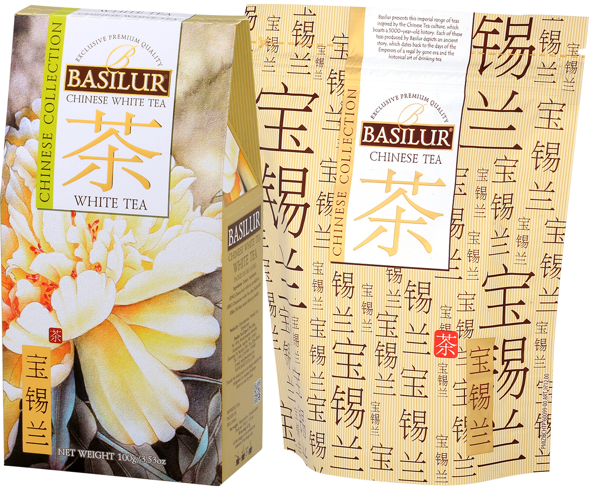 Opakowanie Basilur White Tea 100 g, chińska biała herbata z kolekcji Chinese Collection.