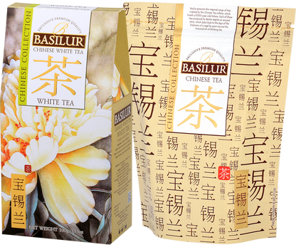 Opakowanie Basilur White Tea 100 g, chińska biała herbata z kolekcji Chinese Collection.
