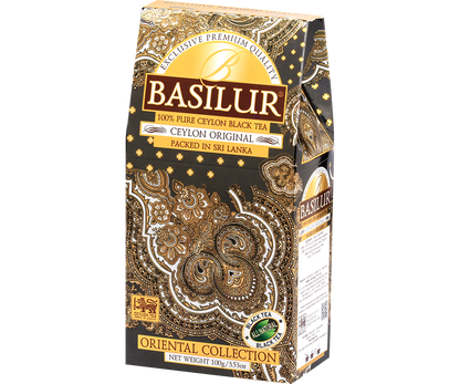 Przód pudełka Basilur Ceylon Original – klasyczna herbata czarna z kolekcji Oriental Collection.