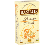 Bok opakowania Basilur Premium Ceylon – opis produktu i logo marki Basilur.