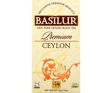 Przód opakowania Basilur Premium Ceylon – klasyczna czarna herbata 100% Ceylon.