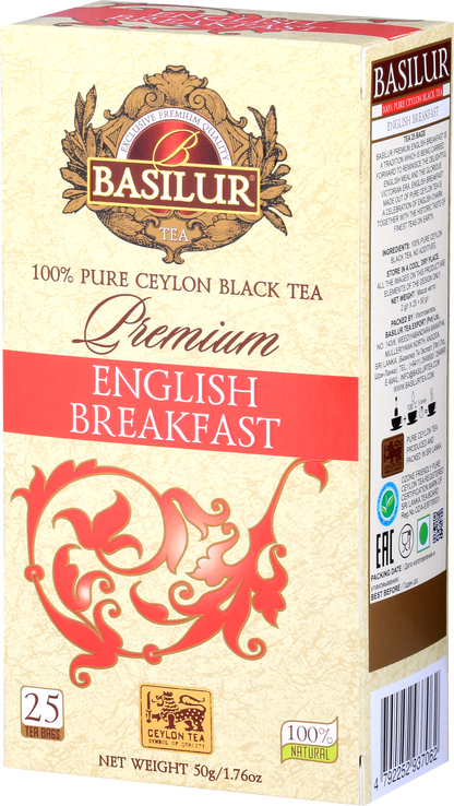 Front opakowania Basilur Premium English Breakfast – klasyczna czarna herbata z Cejlonu
