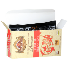 Otwarta paczka Basilur Premium English Breakfast z czarną herbatą w torebkach