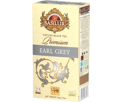 Opakowanie herbaty Basilur Premium Earl Grey czarna herbata cejlonska 25 torebek 50 g