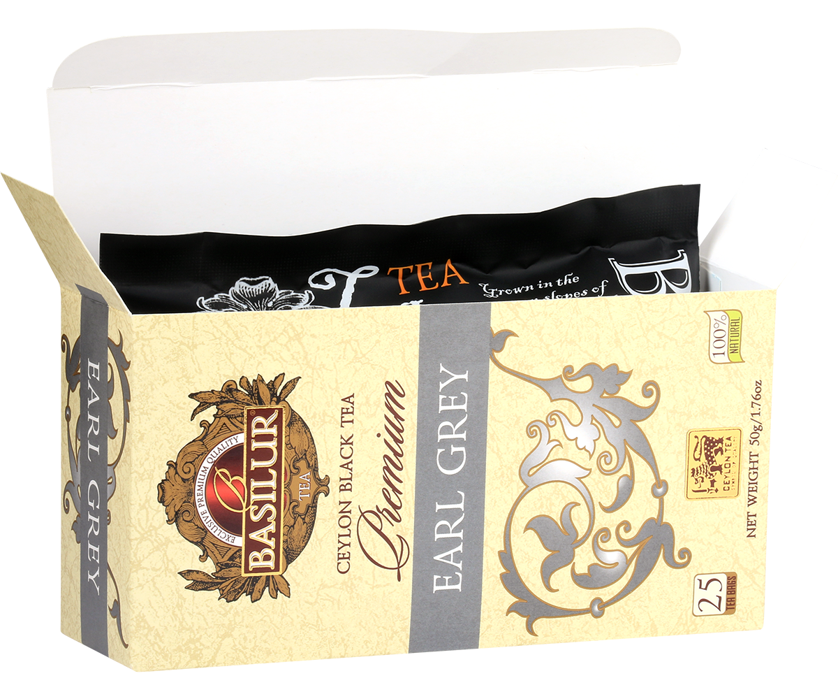 Otwarta herbata Basilur Premium Earl Grey 25 torebek czarna herbata cejlońska w eleganckim opakowaniu