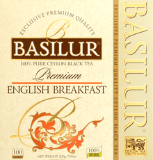 Herbata Basilur English Breakfast – front opakowania z logo i złotymi detalami