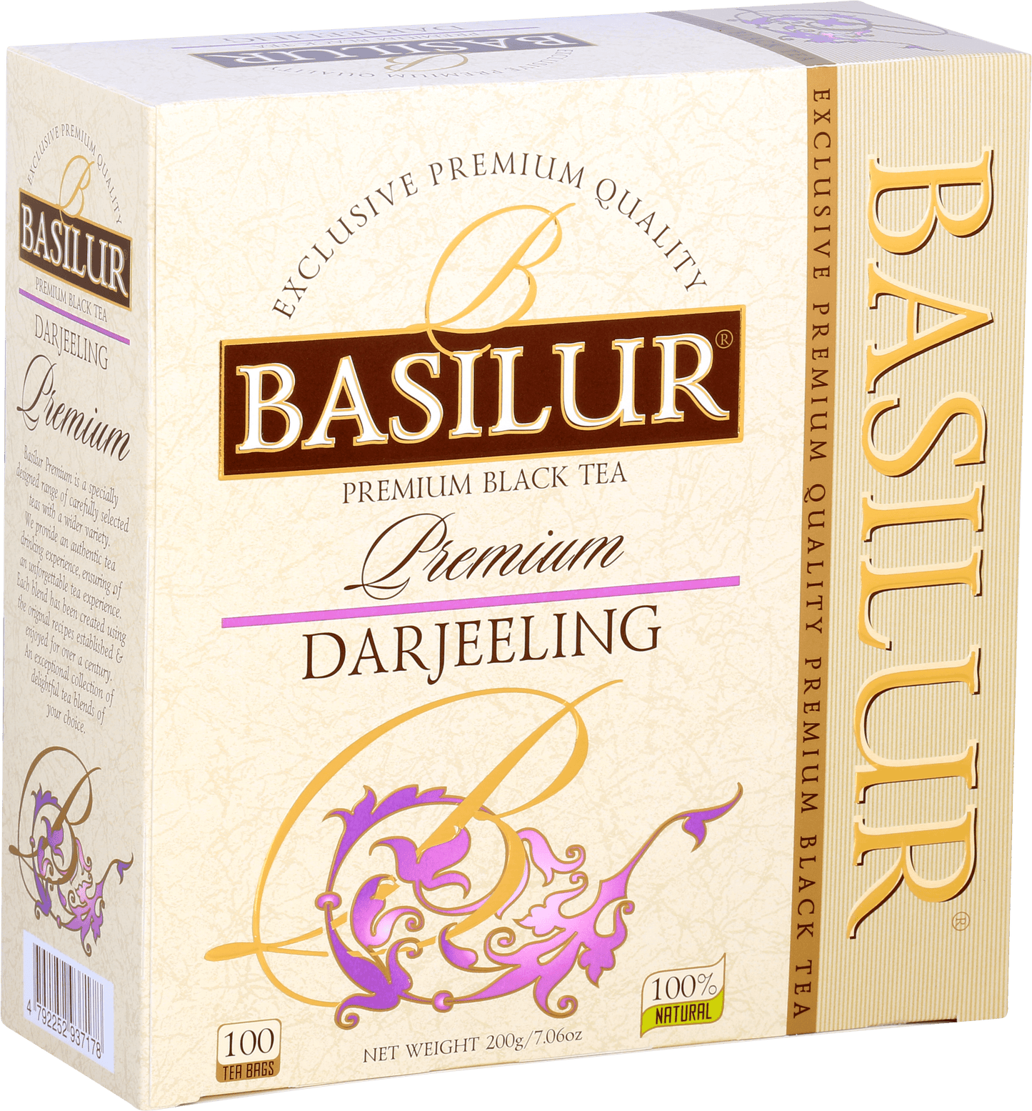 Bok pudełka herbaty Basilur Darjeeling premium czarna herbata naturalna