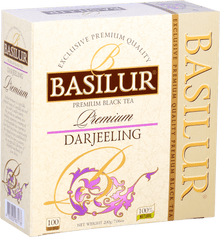 Bok pudełka herbaty Basilur Darjeeling premium czarna herbata naturalna