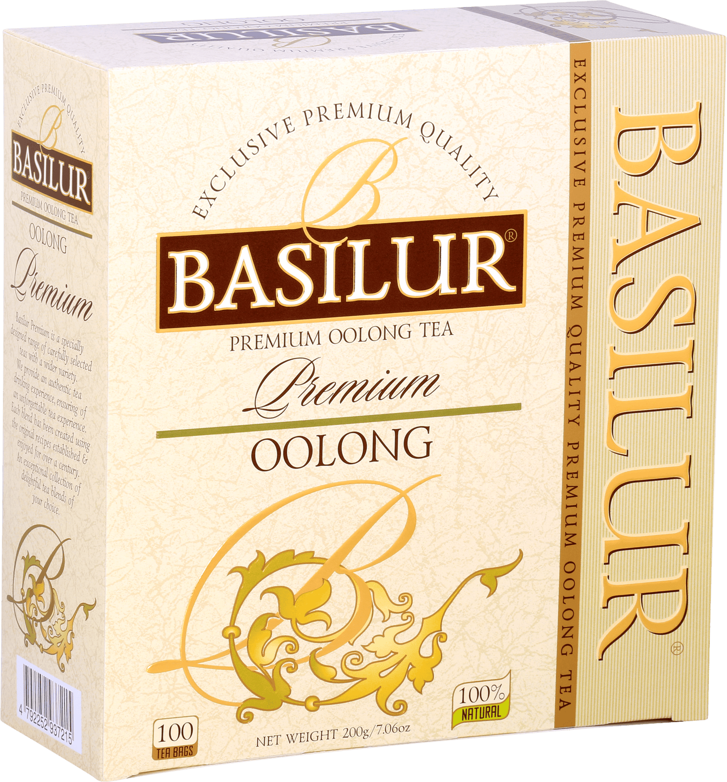 Opakowanie Basilur Oolong – elegancka herbata cejlońska o złoto-zielonych detalach