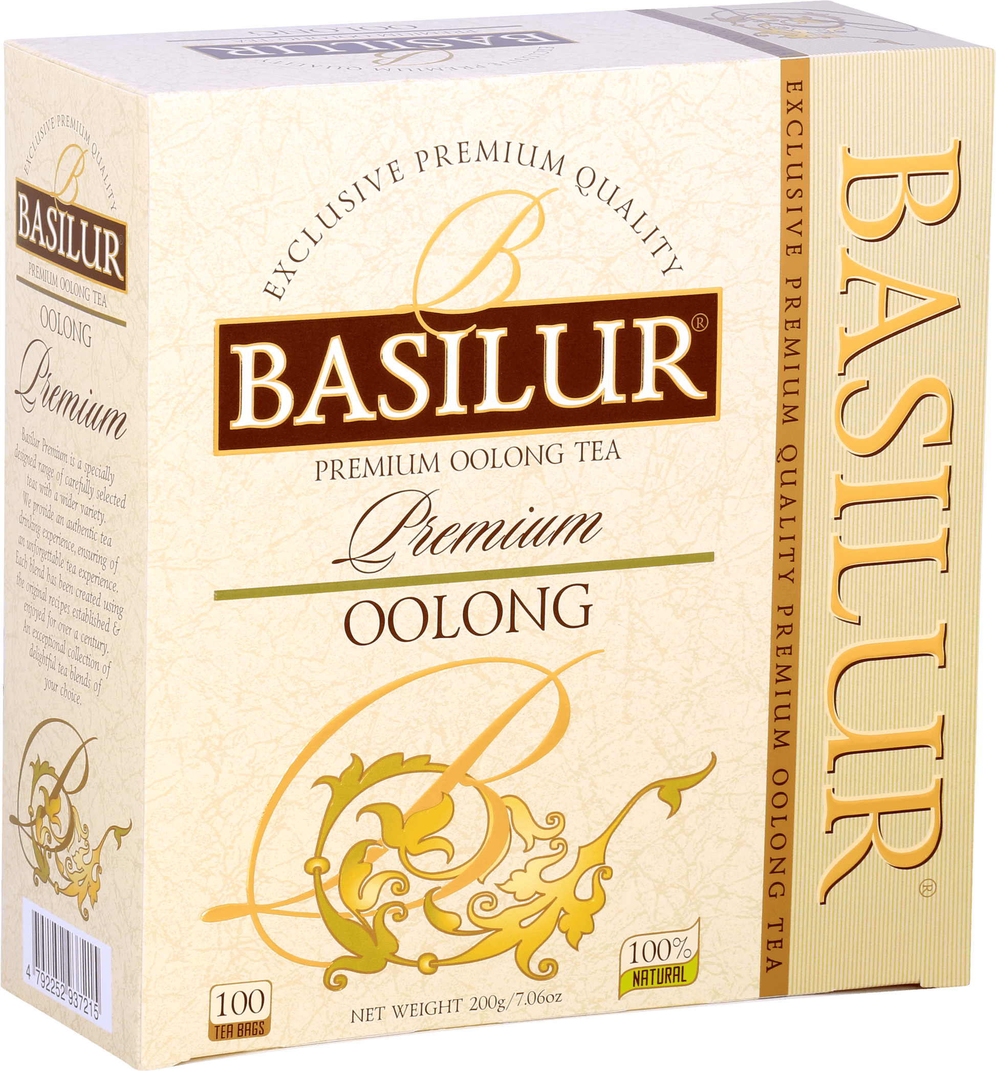 Opakowanie Basilur Oolong – elegancka herbata cejlońska o złoto-zielonych detalach