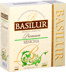 Bok opakowania Basilur Sencha zielona herbata naturalna 100 torebek