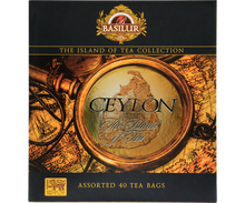 Zestaw herbat Basilur The Island of Tea z motywem mapy Cejlonu.