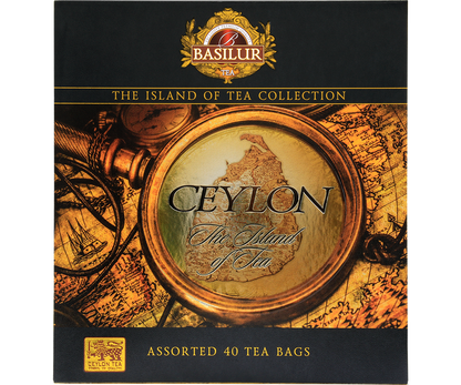 Zestaw herbat Basilur The Island of Tea z motywem mapy Cejlonu.