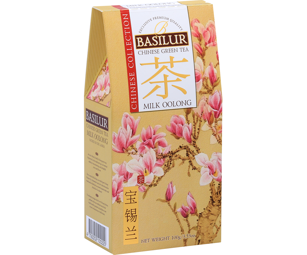 Opakowanie Basilur Chinese Collection Milk Oolong – wysokiej jakości herbata o delikatnym smaku.