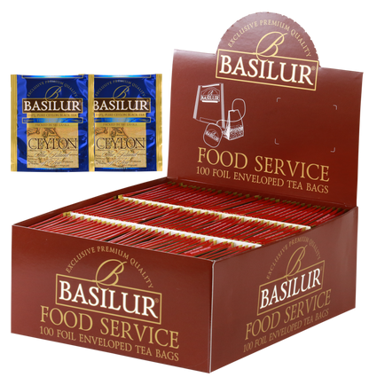 Herbata Basilur High Grown w ekspozytorze typu food service, 100 kopertowanych torebek czarnej herbaty.