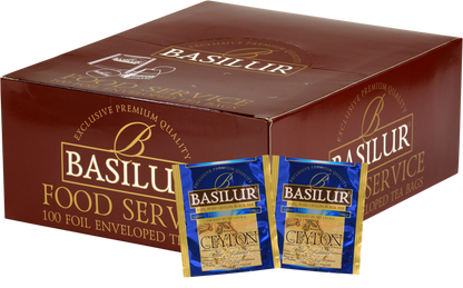 Opakowanie zbiorcze Basilur High Grown z saszetkami czarnej herbaty cejlońskiej z górskich plantacji.