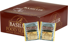 Opakowanie zbiorcze Basilur Platinum z saszetkami czarnej herbaty cejlońskiej klasy premium.