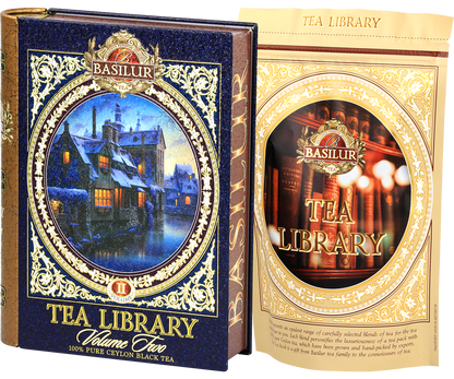 Zestaw Basilur Tea Library vol. II – metalowa puszka i wewnętrzne opakowanie herbaty.