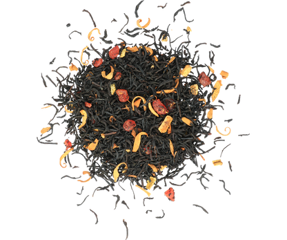 Liście herbaty Basilur Vintage Style z owocami i płatkami kwiatów.