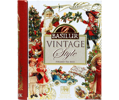 Herbata Basilur Vintage Style w puszce książce, edycja świąteczna w stylu retro.