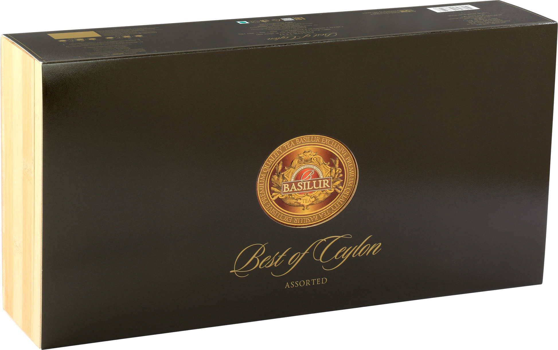 Opakowanie Basilur Best of Ceylon – luksusowy zestaw herbat w drewnianym pudełku.