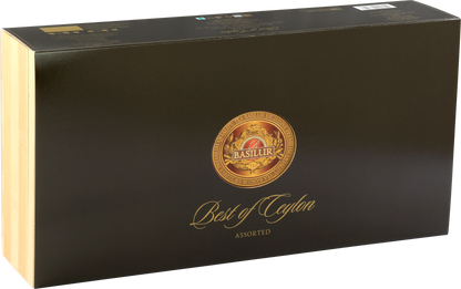 Opakowanie Basilur Best of Ceylon – luksusowy zestaw herbat w drewnianym pudełku.