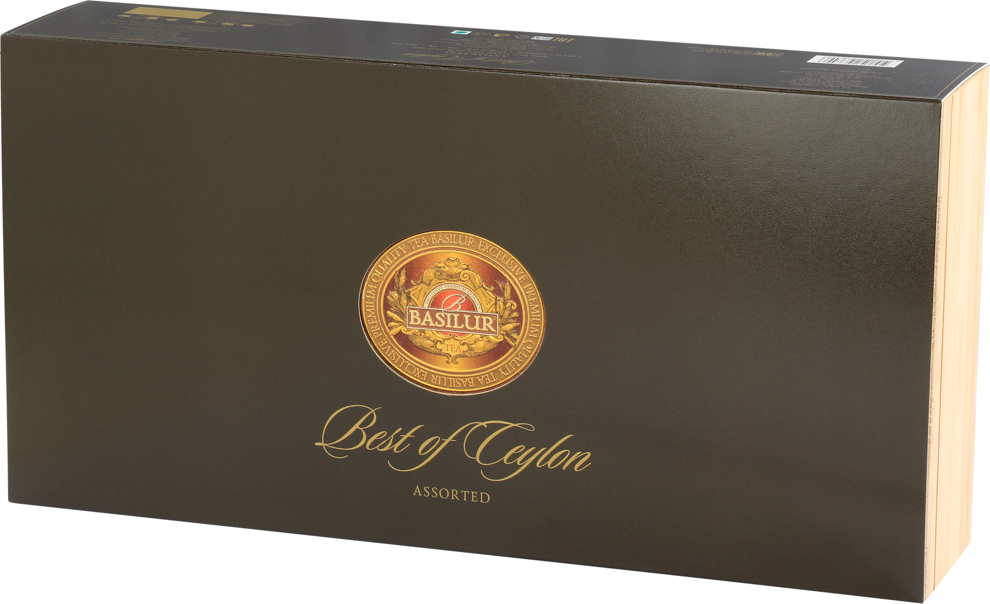 Drewniane pudełko z herbatami Basilur Three Mini Maps – elegancki zestaw prezentowy.