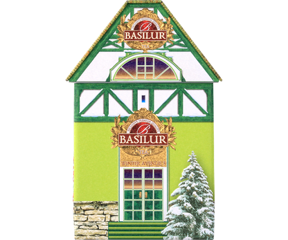 Puszka Basilur Winter Avenue III – front opakowania z zimowym motywem.