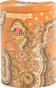 Puszka herbaty Basilur Caramel Dream – luksusowe opakowanie z orientalnym wzorem.