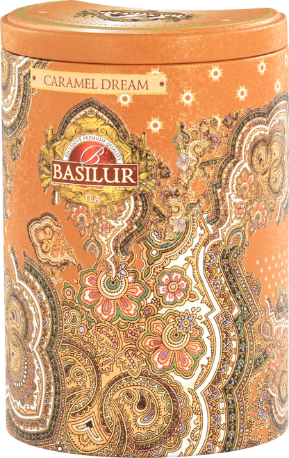 Puszka herbaty Basilur Caramel Dream – luksusowe opakowanie z orientalnym wzorem.