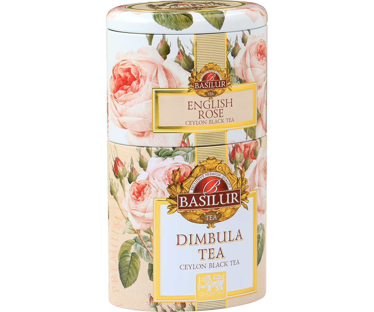 Puszka Basilur English Rose & Dimbula z motywem róż.