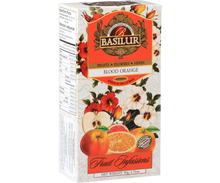 Herbata Basilur Blood Orange – opakowanie z motywem pomarańczy i hibiskusa.