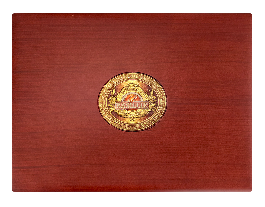 Górna część skrzynki Basilur Oriental Collection 4 z logo producenta.