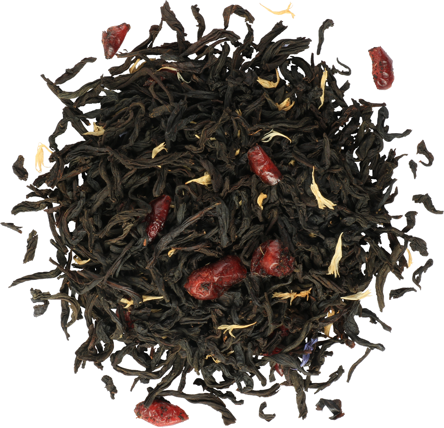 Susz herbaty Basilur Lingonberries z dodatkiem brusznic i płatków kwiatów.