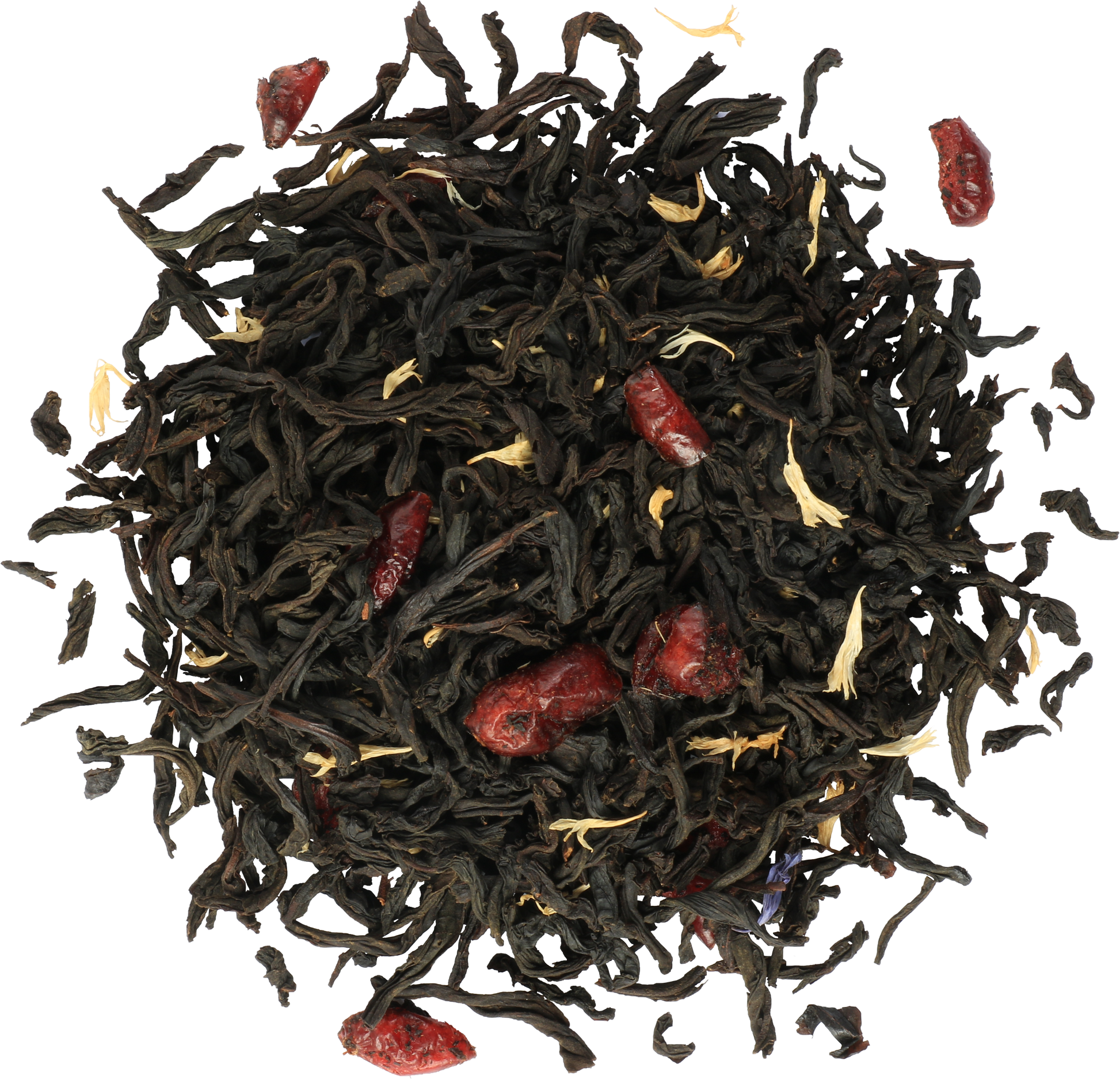 Susz herbaty Basilur Lingonberries z dodatkiem brusznic i płatków kwiatów.