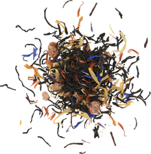 Liście herbaty Basilur Folk Rainbow z owocami truskawki i płatkami kwiatów – aromatyczna czarna herbata.