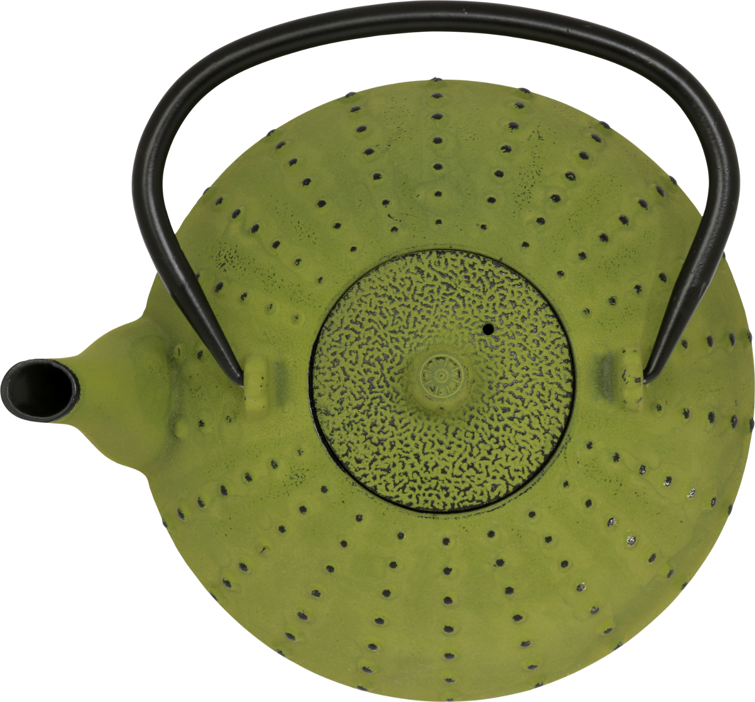 Widok z góry na zielony dzbanek żeliwny Basilur.