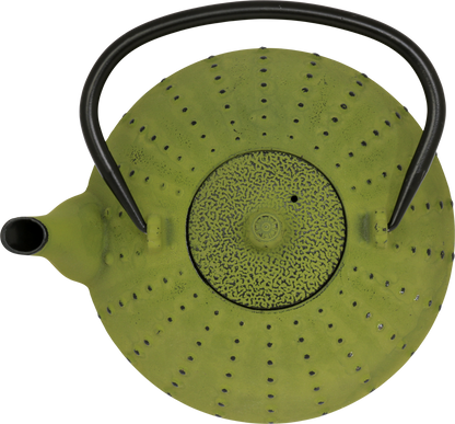 Widok z góry na zielony dzbanek żeliwny Basilur.