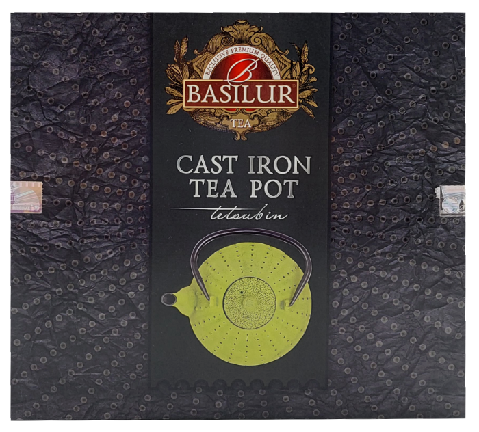 Opakowanie dzbanka żeliwnego Basilur w kolorze zielonym.