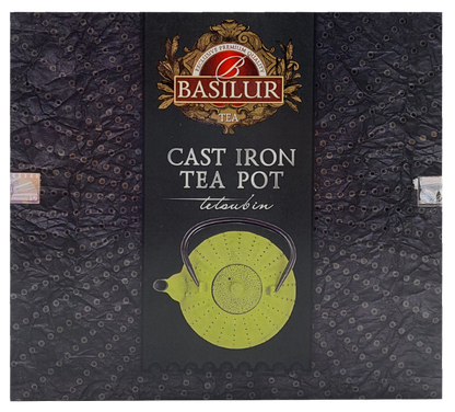 Opakowanie dzbanka żeliwnego Basilur w kolorze zielonym.