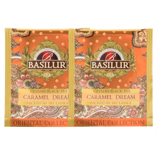 Dwie koperty herbaty basilur caramel dream z dodatkiem karmelu.